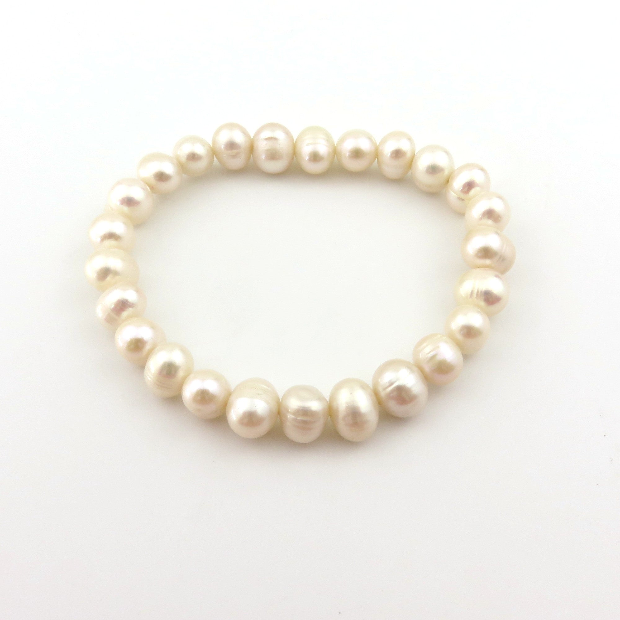 Genuine Pearl Handmade Bracelet 8.5-9mm Freshwater Beads Elastic Gift Box