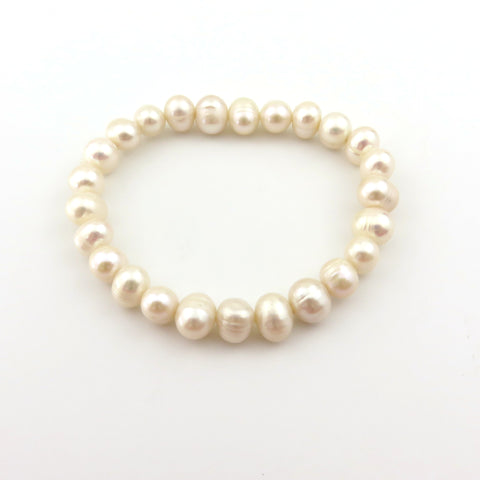 Genuine Pearl Handmade Bracelet 8.5-9mm Freshwater Beads Elastic Gift Box