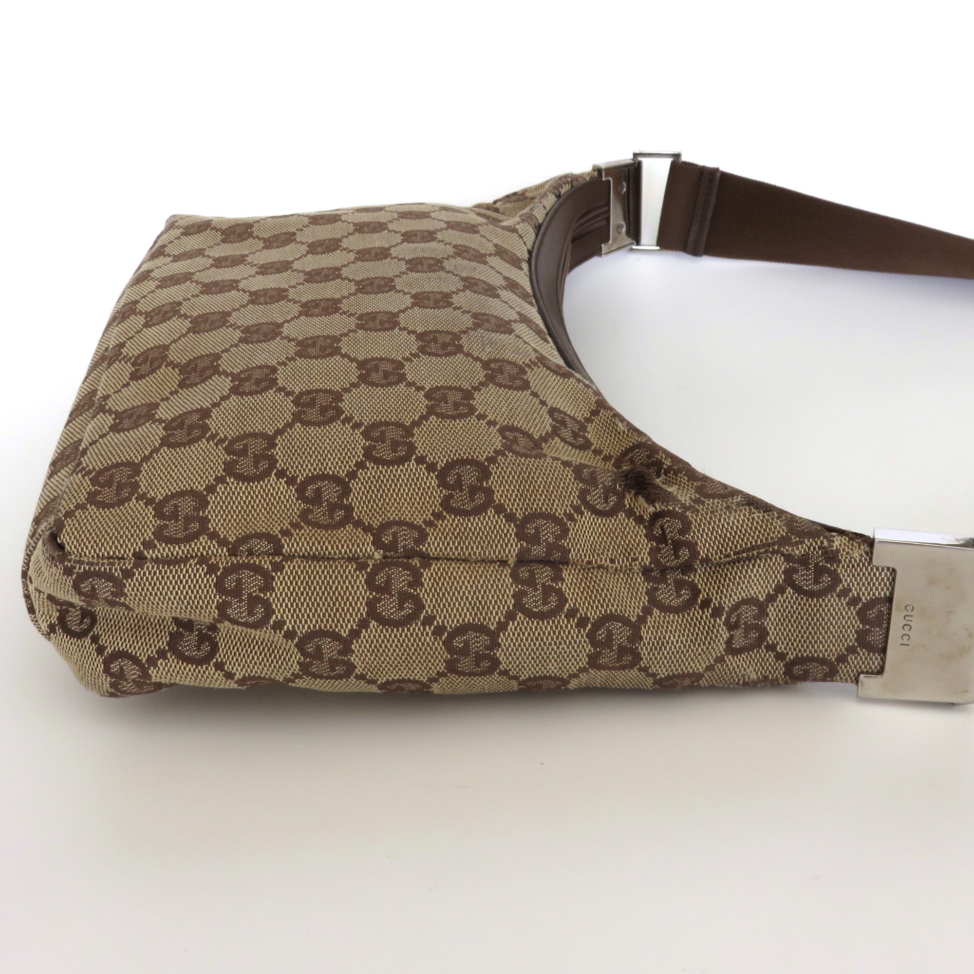 GUCCI Brown GG Monogram Canvas Leather Unisex Cross Body Shoulder Bag Purse 