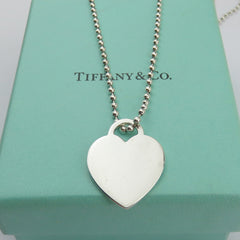 TIFFANY & CO 925 Silver Return to Tiffany Heart Tag Long Beaded Chain Necklace