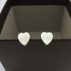 GUCCI 925 Sterling Silver Trademark Heart Tag Stud Earrings Made in Italy w/ Box