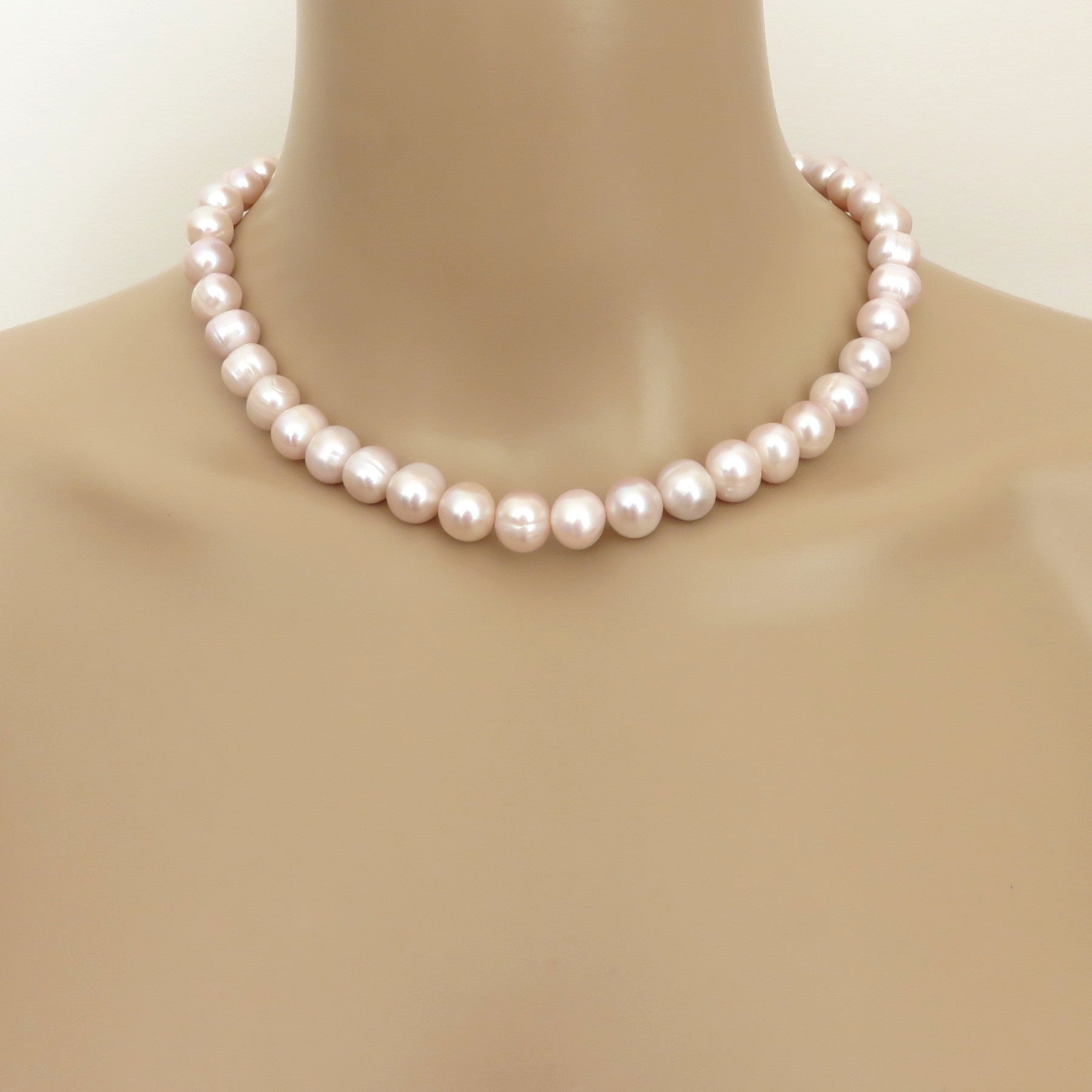 Real Freshwater Pearl Necklace 10-11mm Handmade 925 Silver Toggle Clasp 43cm