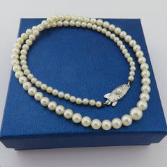 Mikimoto 925 Sterling Silver Four Leaf Clover Akoya Pearl Necklace 40cm