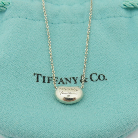 TIFFANY & CO 925 Sterling Silver Small Bean Pendant Necklace with Pouch