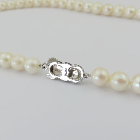 Japanese Vintage Akoya Pearl Strand Necklace 7-7.5mm Silver Clasp 42cm