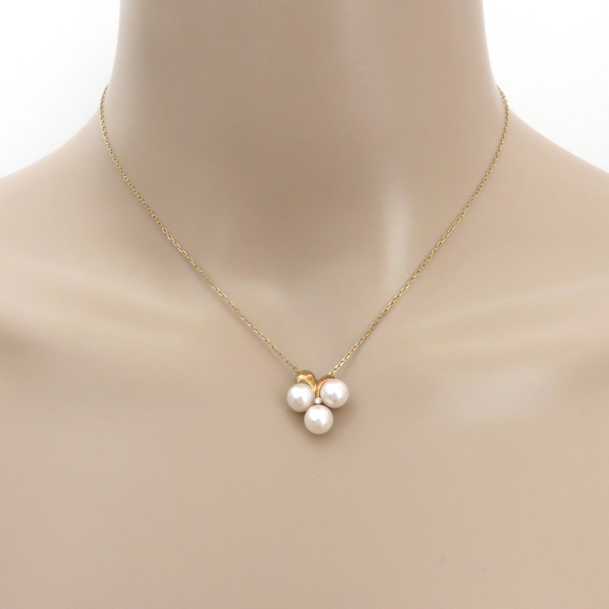 Mikimoto K18 Yellow Gold 6.3 mm Akoya Pearl Cluster Diamond Necklace 38cm