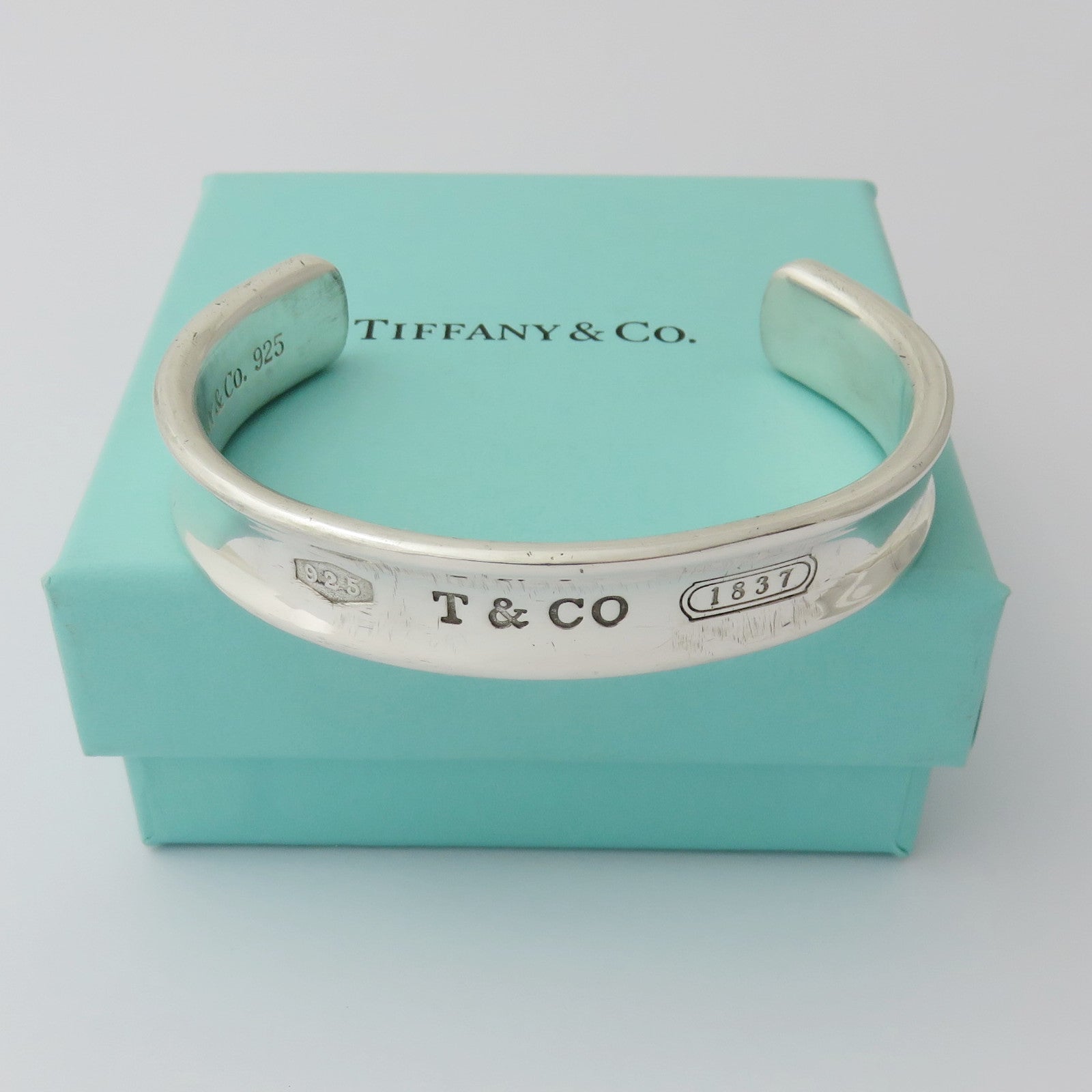 TIFFANY & CO 925 Sterling Silver Wide 1837 Cuff Bangle Bracelet with Box