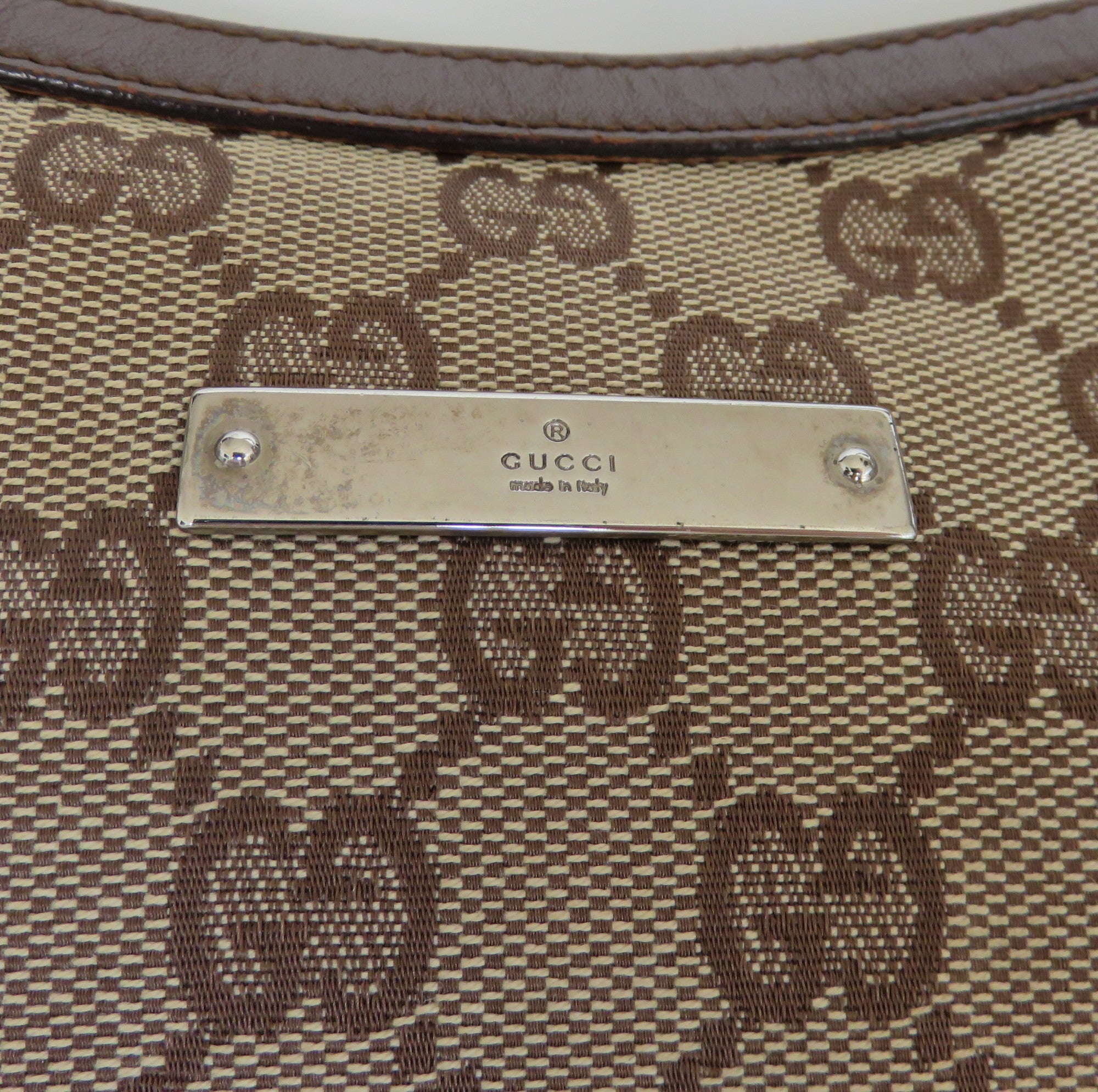 GUCCI Brown GG Monogram Canvas Leather Unisex Cross Body Shoulder Bag Purse 