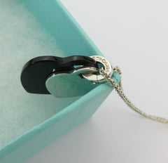 TIFFANY & CO 925 Sterling Silver Onyx Return to Tiffany Double Heart Necklace