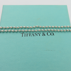 TIFFANY & CO 925 Silver Return to Tiffany Heart Tag Long Beaded Chain Necklace 