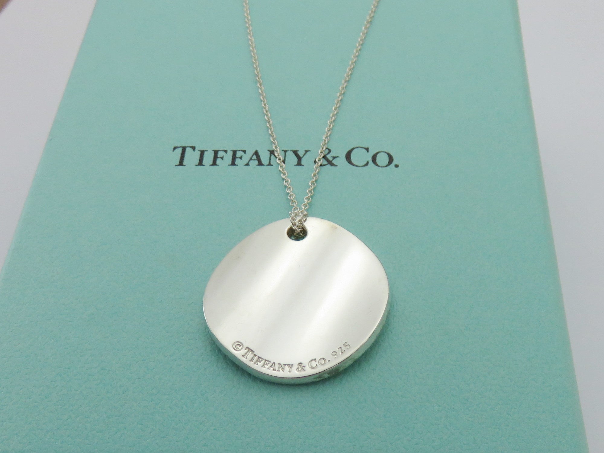 TIFFANY & CO 925 Silver Notes Round Circle Pendant Necklace with Box