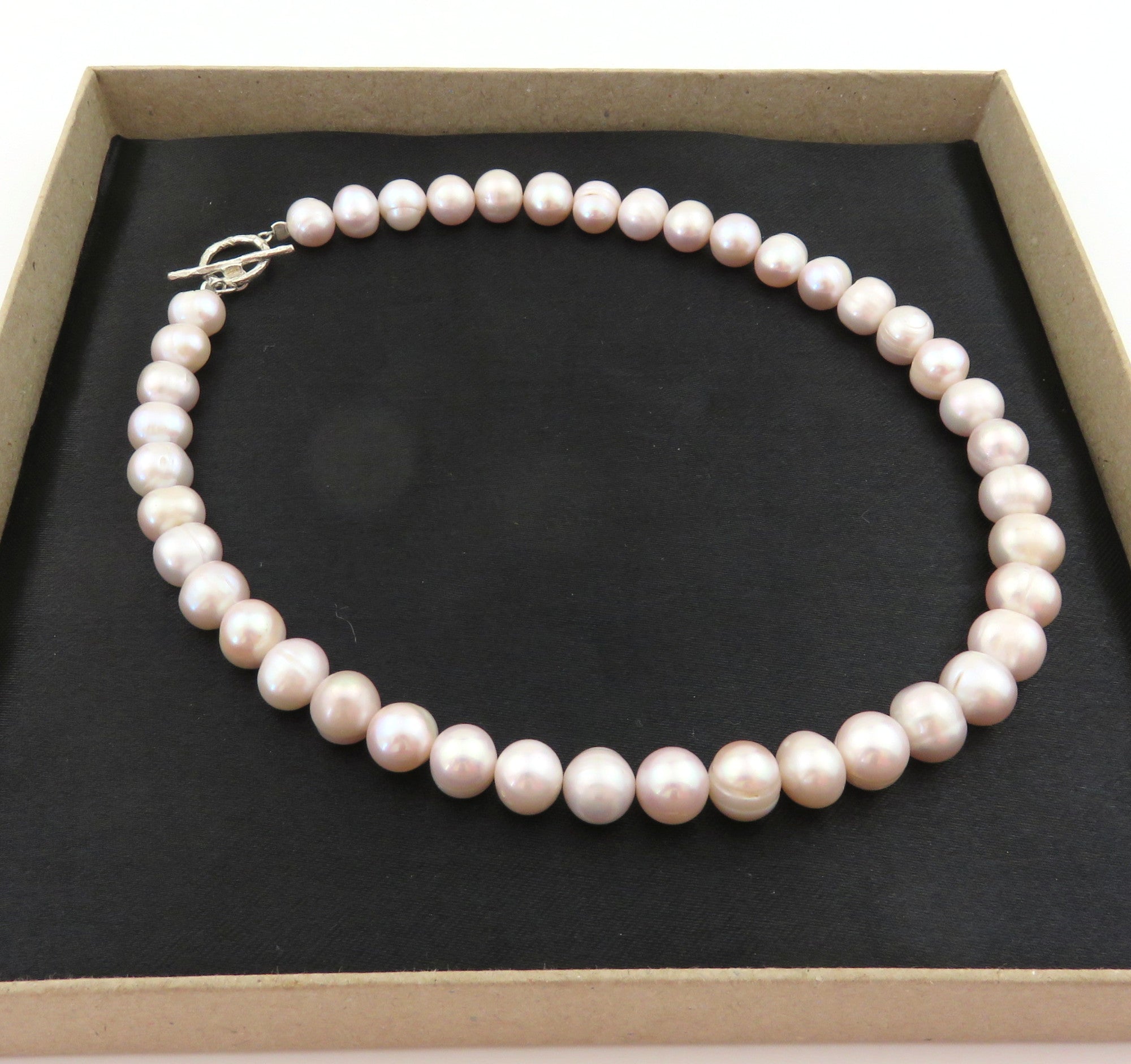 Real Freshwater Pearl Necklace 10-11mm Handmade 925 Silver Toggle Clasp 43cm