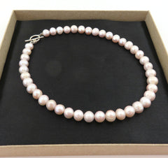 Real Freshwater Pearl Necklace 10-11mm Handmade 925 Silver Toggle Clasp 43cm