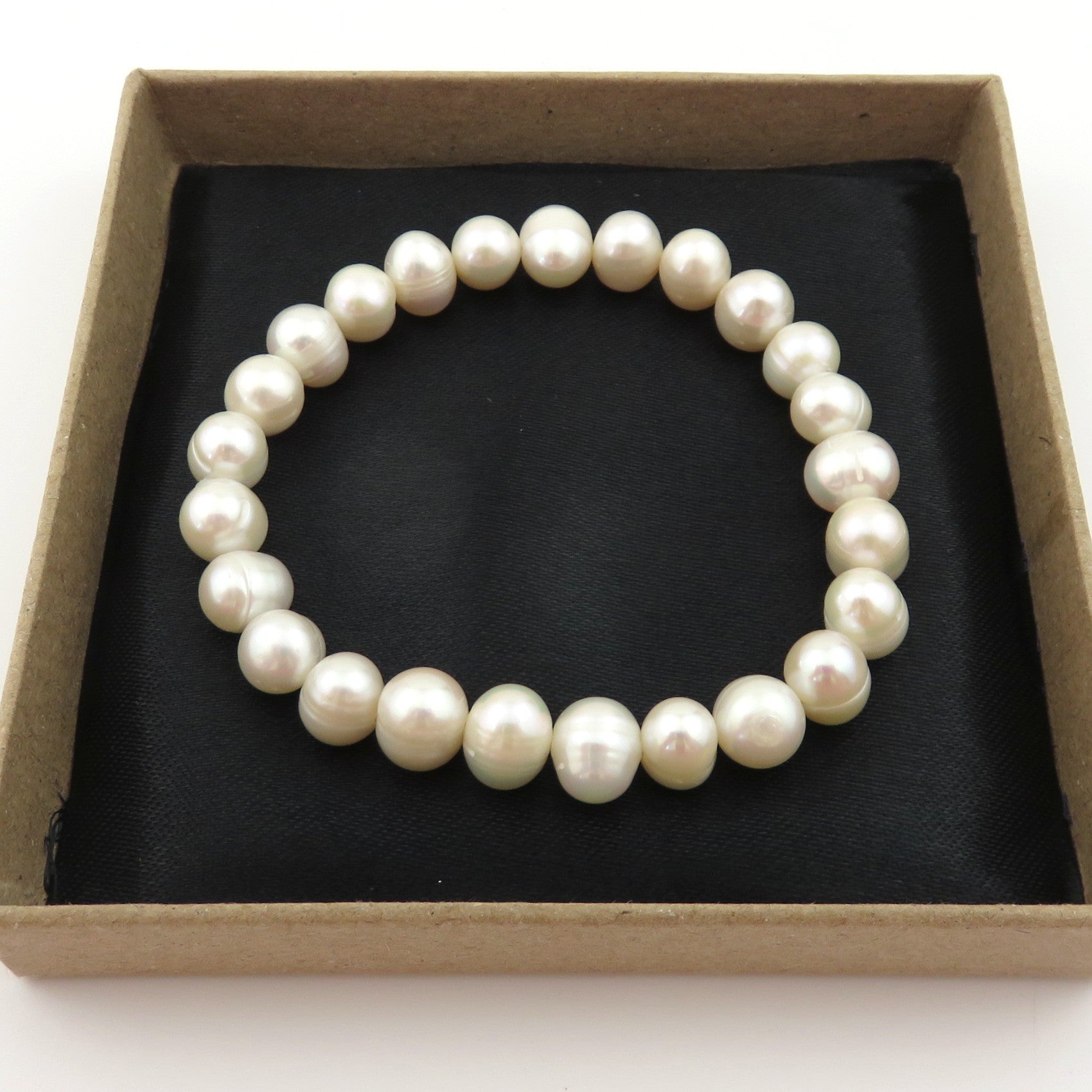 Genuine Pearl Handmade Bracelet 8.5-9mm Freshwater Beads Elastic Gift Box
