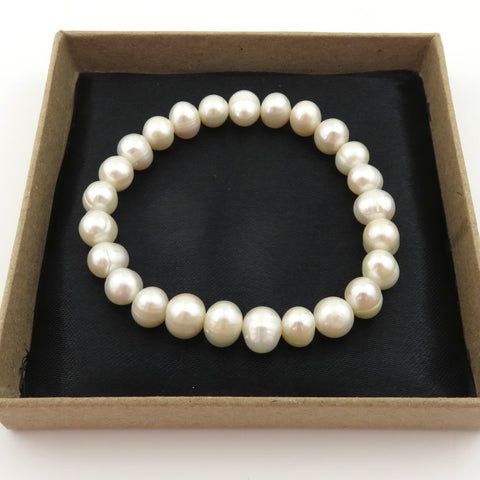 Genuine Pearl Handmade Bracelet 8.5-9mm Freshwater Beads Elastic Gift Box