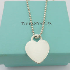 TIFFANY & CO 925 Silver Return to Tiffany Heart Tag Long Beaded Chain Necklace
