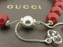 Gucci 925 Sterling Silver Red Beads Slider Bracelet with Box Made in Italy