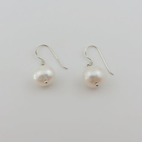 Genuine Freshwater Pearl Earrings 925 Sterling Silver Dangle Hook 10mm Pearls