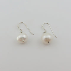 Genuine Freshwater Pearl Earrings 925 Sterling Silver Dangle Hook 10mm Pearls