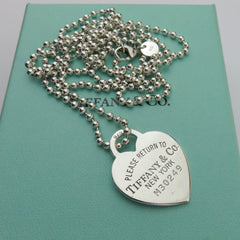 TIFFANY & CO 925 Silver Return to Tiffany Heart Tag Long Beaded Chain Necklace