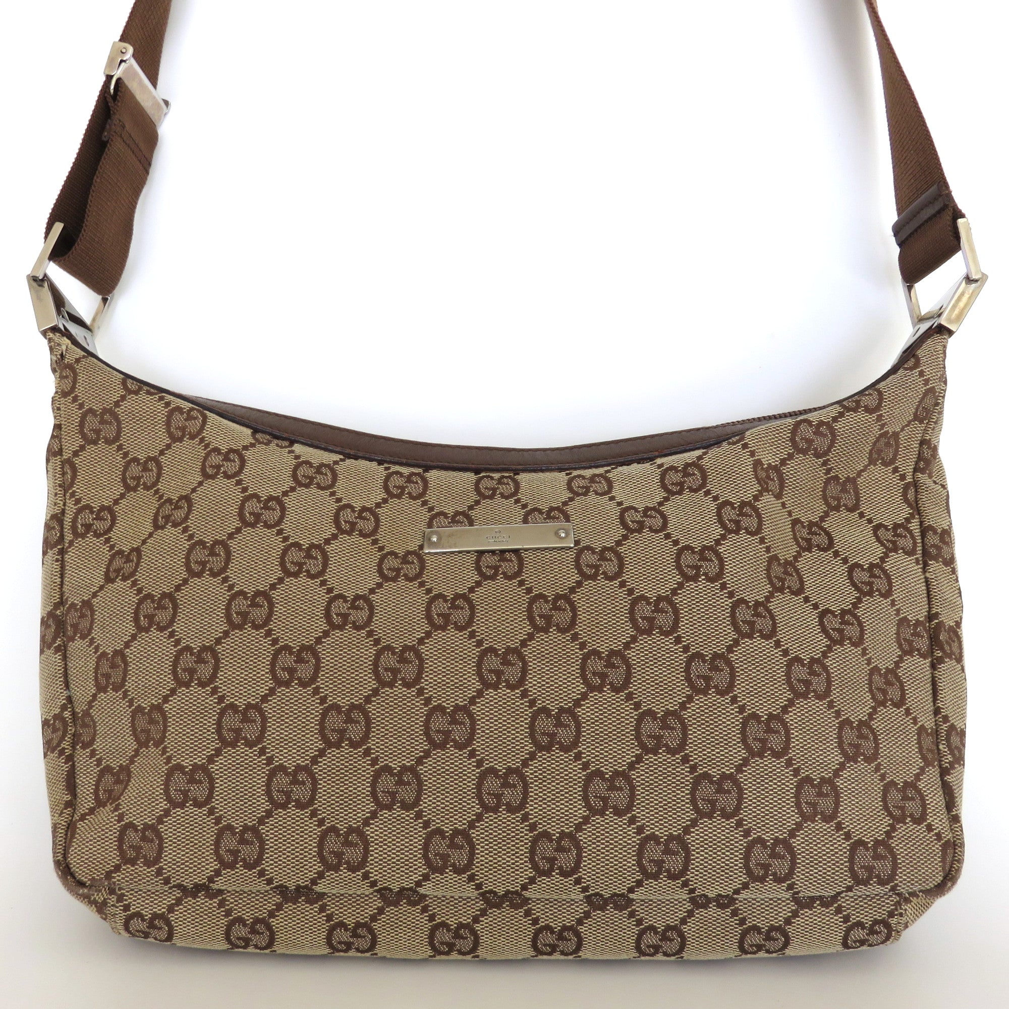 GUCCI Brown GG Monogram Canvas Leather Unisex Cross Body Shoulder Bag Purse 