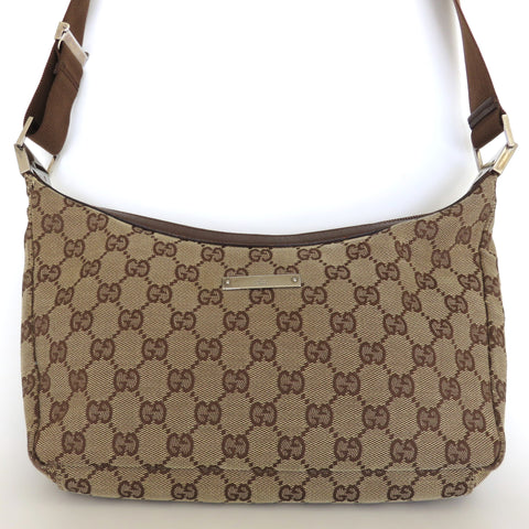 GUCCI Brown GG Monogram Canvas Leather Unisex Cross Body Shoulder Bag Purse