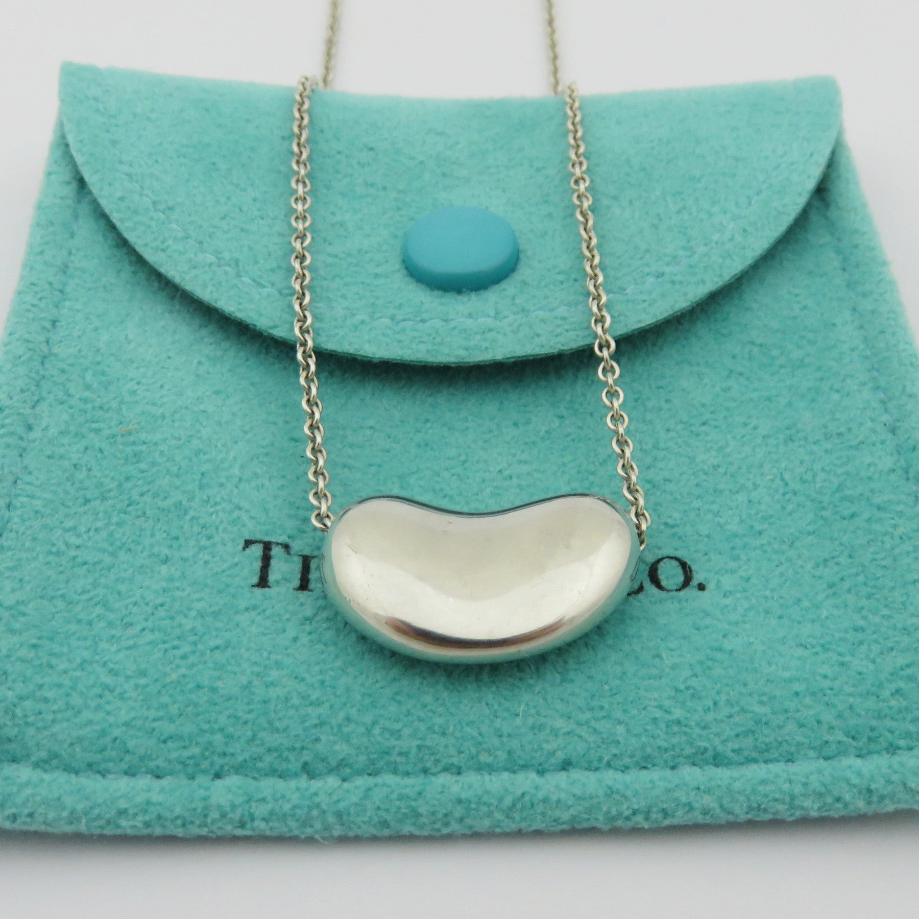 TIFFANY & CO 925 Sterling Silver Large Bean Pendant Necklace with Pouch