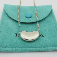 TIFFANY & CO 925 Sterling Silver Large Bean Pendant Necklace with Pouch