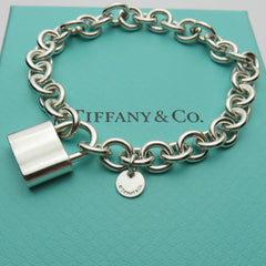 TIFFANY & CO 925 Sterling Silver 1837 Padlock Bold Chain Bracelet with Box