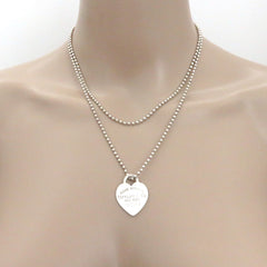 TIFFANY & CO 925 Silver Return to Tiffany Heart Tag Long Beaded Chain Necklace