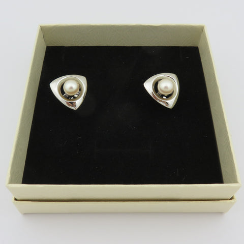 Mikimoto Sterling Silver Geometric Akoya Pearl Cufflinks