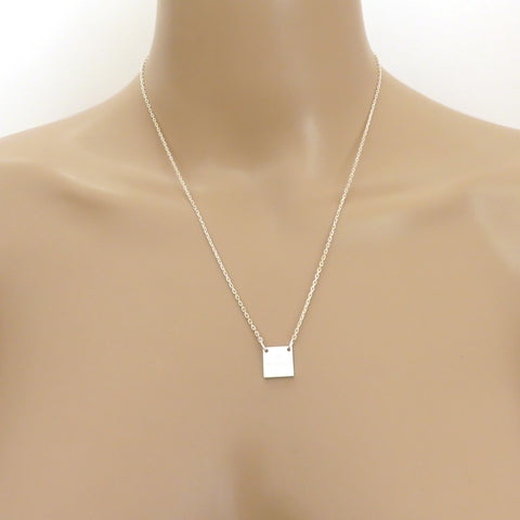Gucci 925 Sterling Silver Mini Square Tag Pendant Necklace with Pouch