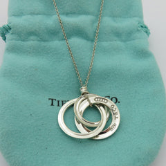 TIFFANY & CO 925 Sterling Silver 1837 Interlocking Circles Pendant Necklace 