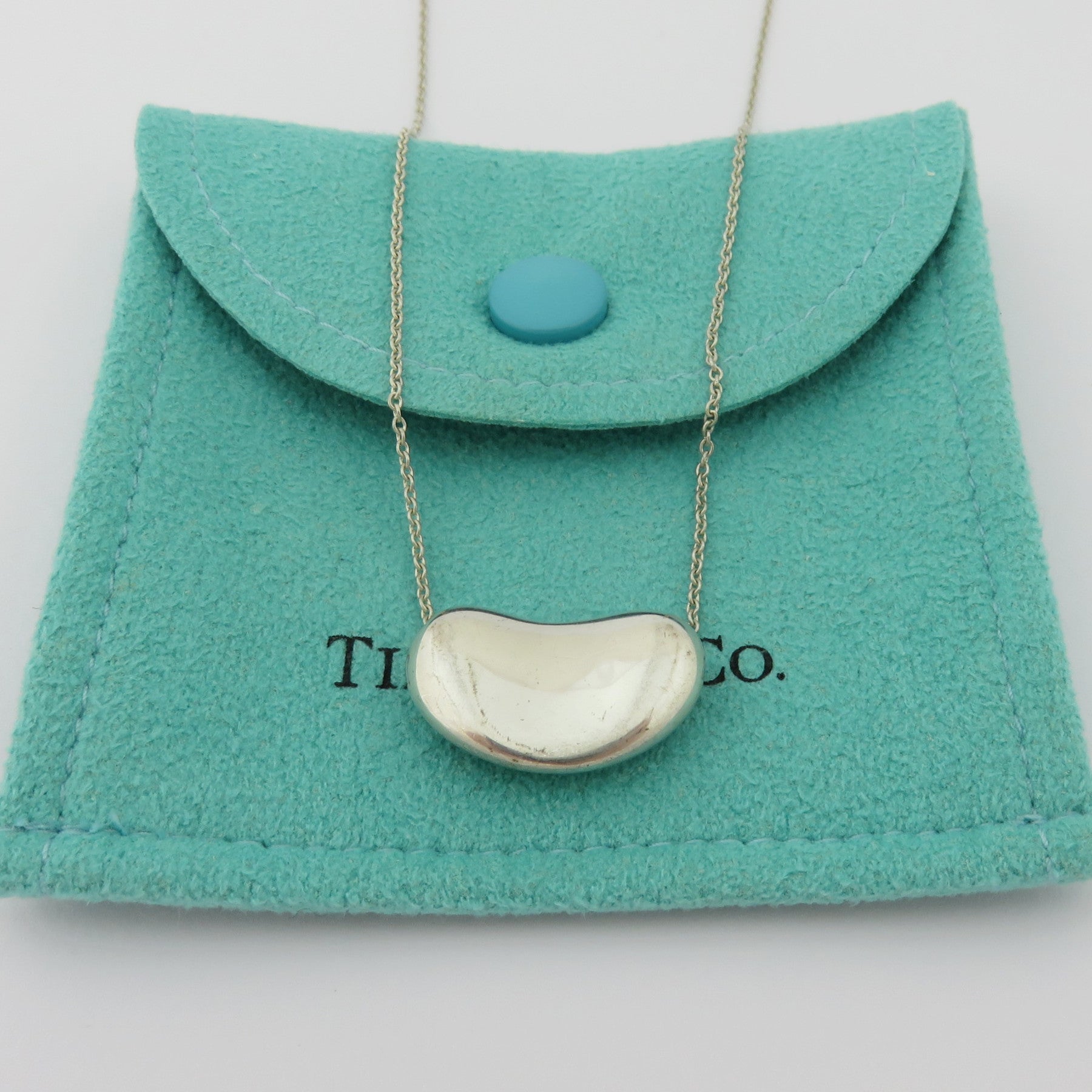 TIFFANY & CO 925 Sterling Silver Large Bean Pendant Necklace with Pouch