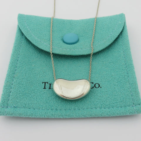 TIFFANY & CO 925 Sterling Silver Large Bean Pendant Necklace with Pouch