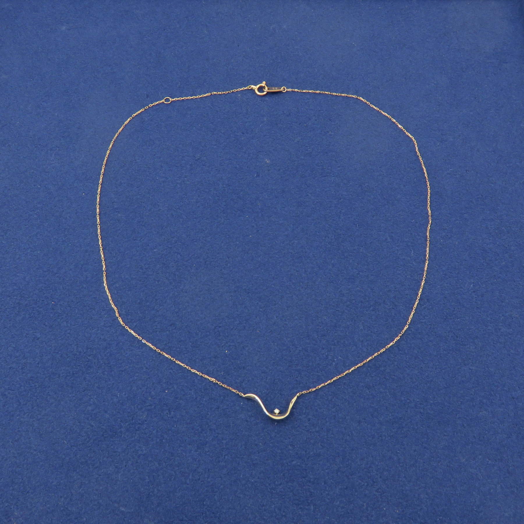 ete 10K Rose Gold Diamond Wave Necklace Japanese Designer 40cm with Box