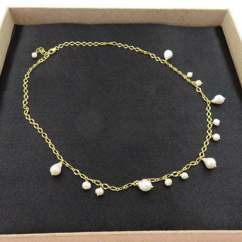 Genuine Freshwater Pearl Necklace Gold Plated 925 Silver Adjustable 41-43cm Box
