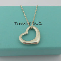 TIFFANY & CO 925 Sterling Silver Medium Open Heart Pendant Necklace 