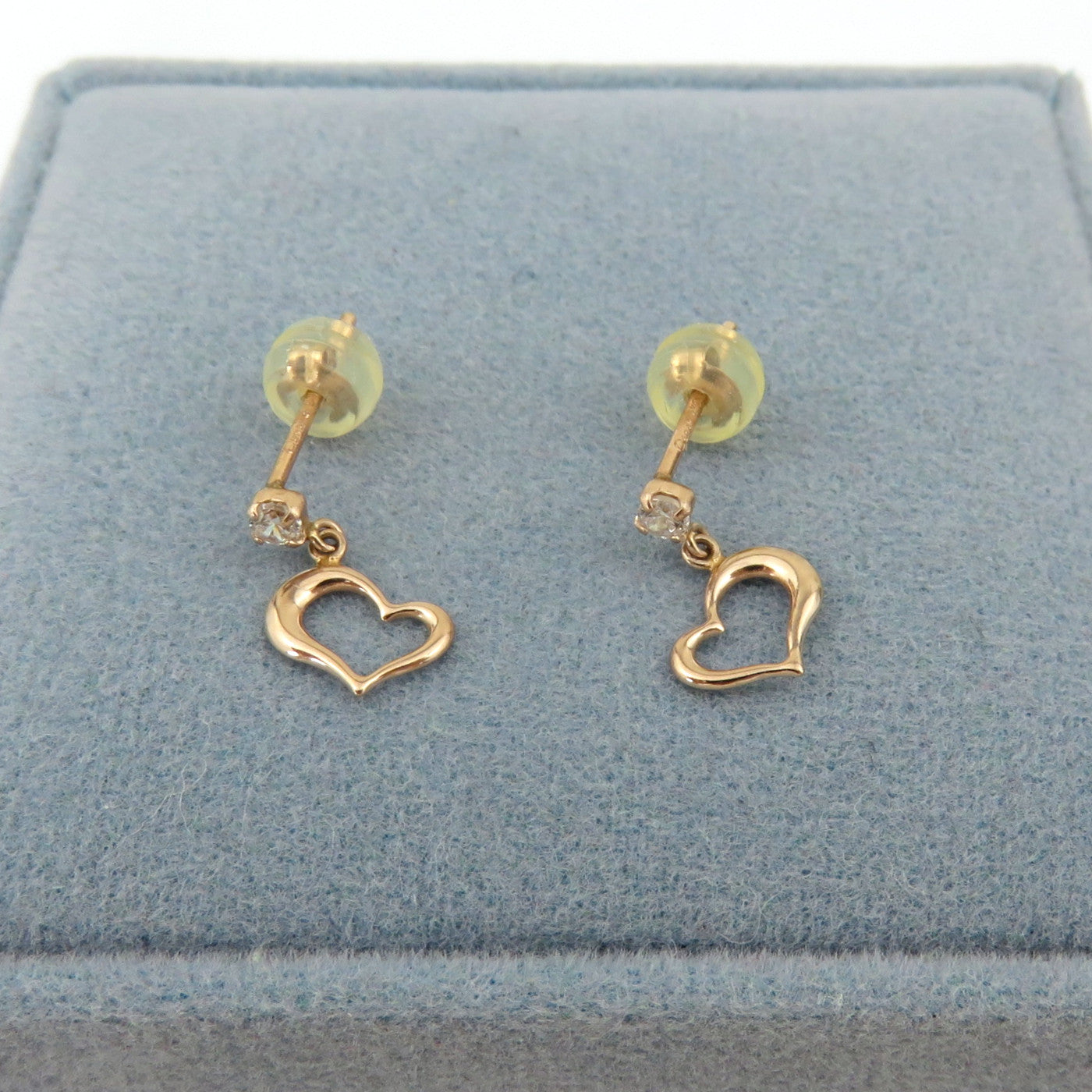 Canal 4℃ 10K Pink Gold Mini Heart Dangle Earrings Cubic Zirconia with Box Japan