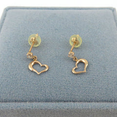Canal 4℃ 10K Pink Gold Mini Heart Dangle Earrings Cubic Zirconia with Box Japan