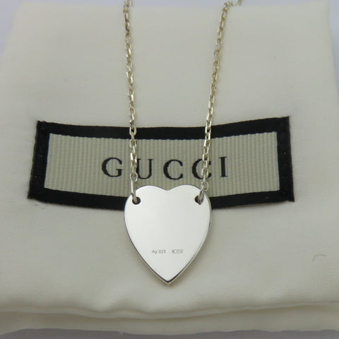 Gucci 925 Sterling Silver Trademark Heart Pendant Necklace Authentic with Pouch