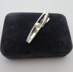 MIKIMOTO Akoya Pearl 925 Sterling Silver Tie Clip Bar with Box