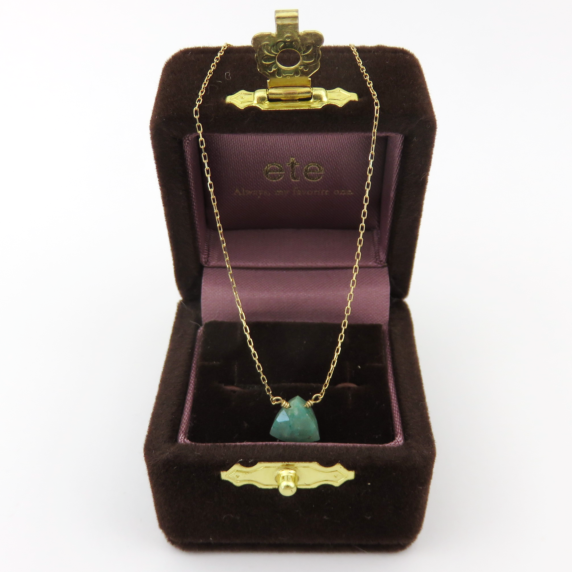 ete 10K Yellow Gold Green Gemstone Necklace Japanese Designer 40cm with Box