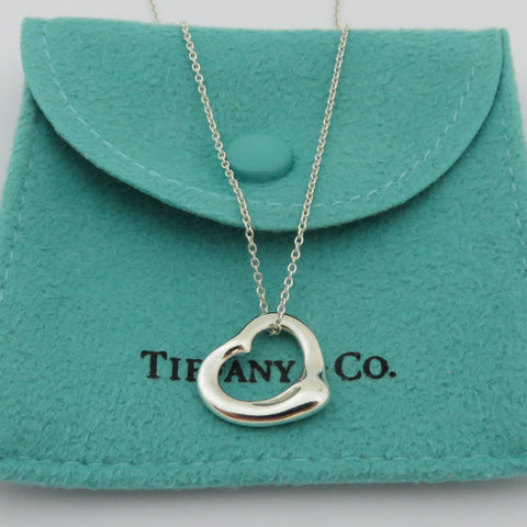 TIFFANY & CO 925 Sterling Silver Small Open Heart Pendant Necklace with Pouch