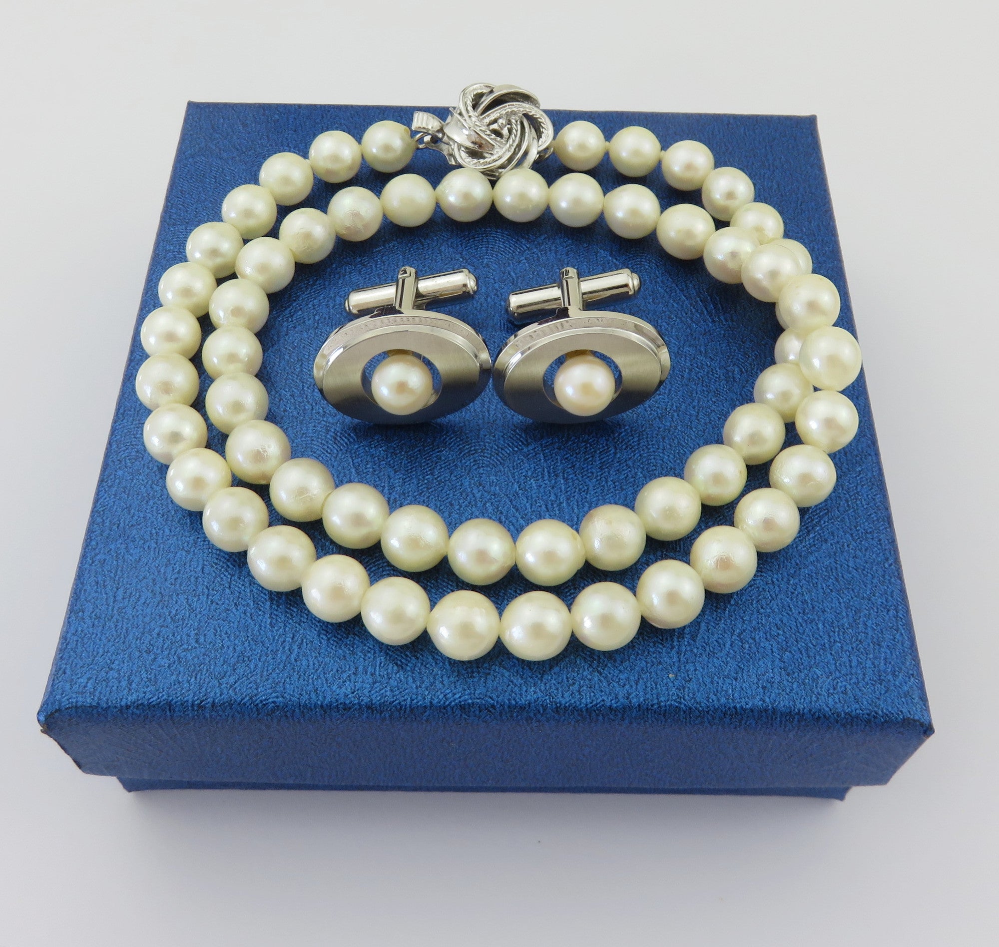 Vintage Japanese Akoya Pearl Strand Necklace 6.7-7mm 42cm & Matching Cufflinks