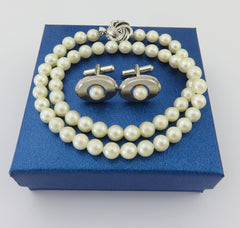 Vintage Japanese Akoya Pearl Strand Necklace 6.7-7mm 42cm & Matching Cufflinks