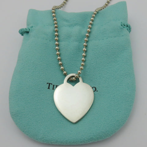 TIFFANY & CO 925 Silver Return to Tiffany Heart Tag Long Beaded Chain Necklace