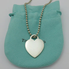 TIFFANY & CO 925 Silver Return to Tiffany Heart Tag Long Beaded Chain Necklace