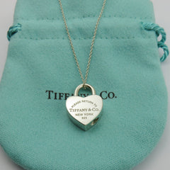 TIFFANY & CO 925 Silver Return to Tiffany Heart Padlock Pendant Necklace