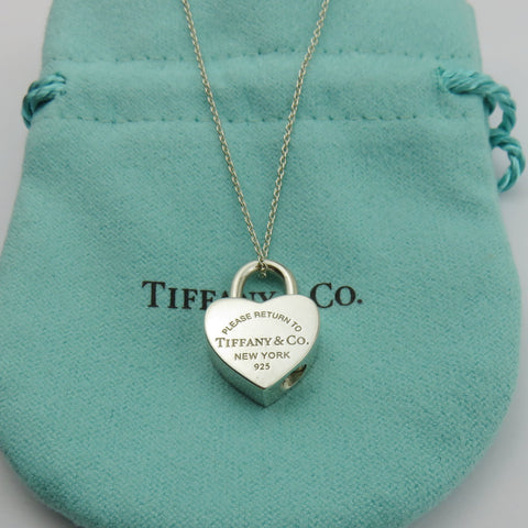 TIFFANY & CO 925 Silver Return to Tiffany Heart Padlock Pendant Necklace